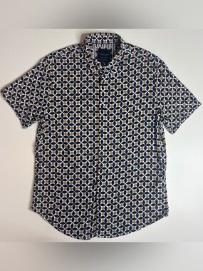 Denim & Flower Ricky Singh Retro Mod Geometric Boho Resort Shirt M